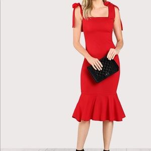 SHEIN red tied strap pep hem bodycon dress